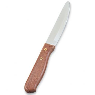 Vollrath 48148 Riveted Wood Jumbo Handle 9 7/8" Steak Knife With 5" Hollow-Ground Stainless Steel Wave-Serrated Blade And Rounded Tip