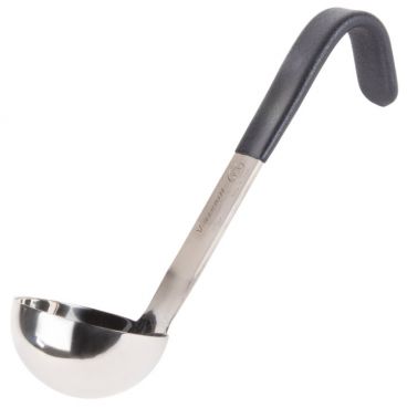Vollrath 4970220 Black Kool-Touch 2 oz JP Jacob's Pride Collection One-Piece Heavy-Duty Stainless Steel Serving Ladle With 6" Antimicrobial Insulated Heat-Resistant Hook Handle