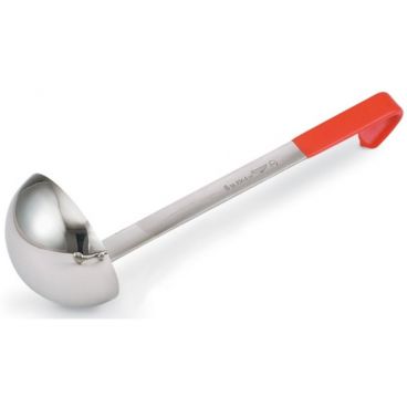Vollrath 4980865 Orange Kool-Touch 8 oz JP Jacob's Pride Collection One-Piece Heavy-Duty Stainless Steel Serving Ladle With 12 5/8" Color-Coded Insulated Heat-Resistant Hook Handle