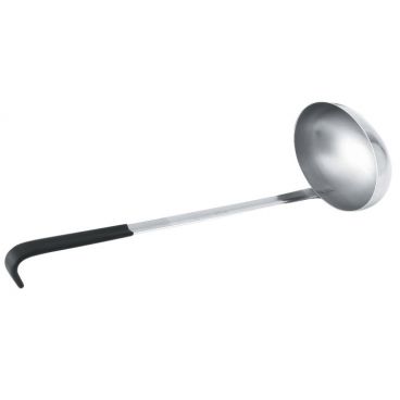 Vollrath 56728 Black Kool-Touch 8 oz Stainless Steel Oval Serving Ladle With 12 1/2" Color-Coded Antimicrobial Heat-Resistant Hooked Handle