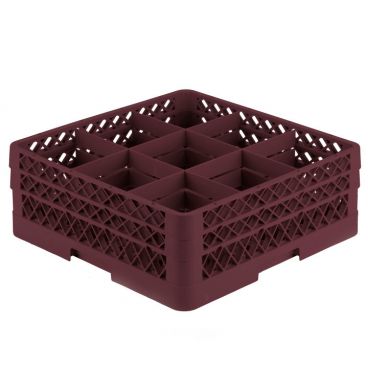 Vollrath TR10FF-21 - 9 Compartment Traex Full Size Burgundy Compartment Rack w/ 2 Extenders