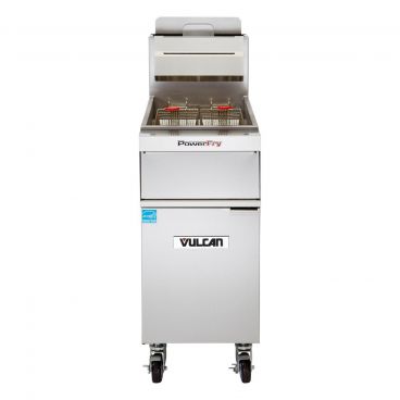 Vulcan 1TR45AF PowerFry3 Liquid Propane 45-50 lb. Floor Fryer with Solid State Analog Controls and KleenScreen Filtration - 70,000 BTU