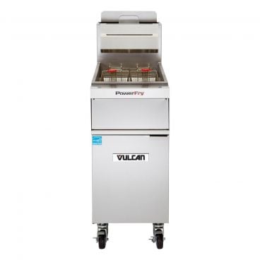 Vulcan 1TR85AF PowerFry3 Natural Gas 85-90 lb. Floor Fryer with Solid State Analog Controls and KleenScreen Filtration System - 90,000 BTU