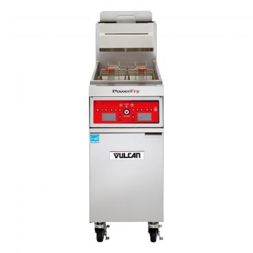 Vulcan 1VK85DF PowerFry5 85-90 lb. Natural Gas Floor Fryer with Solid State Digital Controls and KleenScreen Filtration System - 90,000 BTU