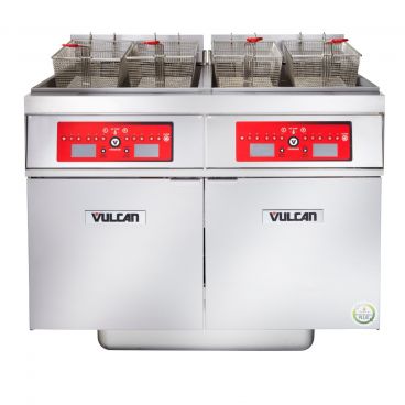 Vulcan 2ER50CF 100 lb. 2 Unit Electric Floor Fryer System with Computer Controls and KleenScreen Filtration - 480V, 3 Phase, 34 kW