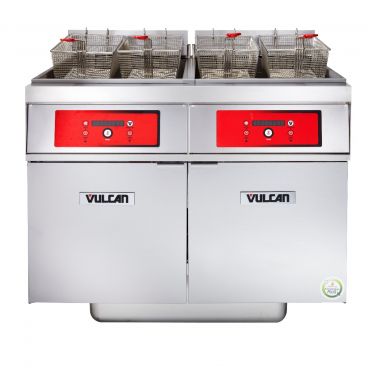 Vulcan 2ER50DF 100 lb. 2 Unit Electric Floor Fryer System with Digital Controls and KleenScreen Filtration - 208V, 3 Phase, 34 kW