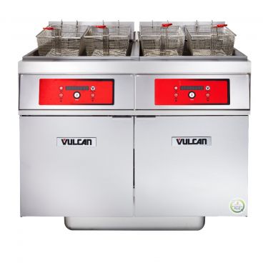 Vulcan 2ER85DF 170 lb. 2 Unit Electric Floor Fryer System with Digital Controls and KleenScreen Filtration - 208V, 3 Phase, 48 kW