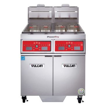 Vulcan 2TR45CF PowerFry3 Natural Gas 90-100 lb. 2 Unit Floor Fryer System with Computer Controls and KleenScreen Filtration - 140,000 BTU