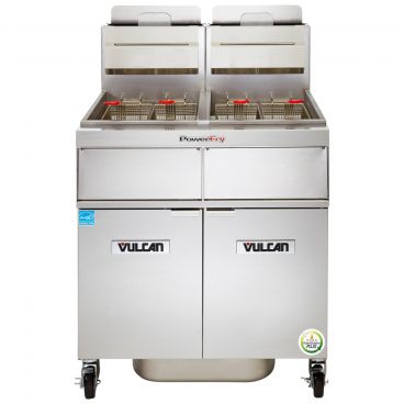 Vulcan 2TR45DF PowerFry3 Natural Gas 90-100 lb. 2 Unit Floor Fryer System with Digital Controls and KleenScreen Filtration - 140,000 BTU