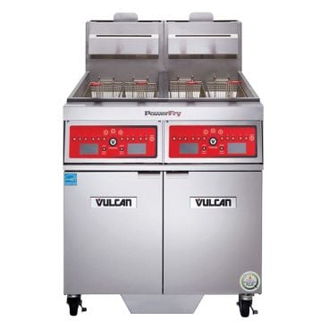 Vulcan 2TR85CF PowerFry3 Natural Gas 170-180 lb. 2 Unit Floor Fryer System with Computer Controls and KleenScreen Filtration - 180,000 BTU