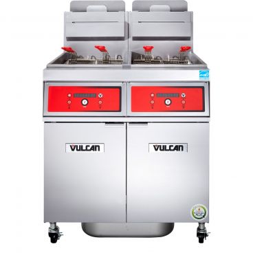 Vulcan 2VK45DF PowerFry5 Natural Gas 90-100 lb. 2 Unit Floor Fryer System with Digital Controls and KleenScreen Filtration - 140,000 BTU