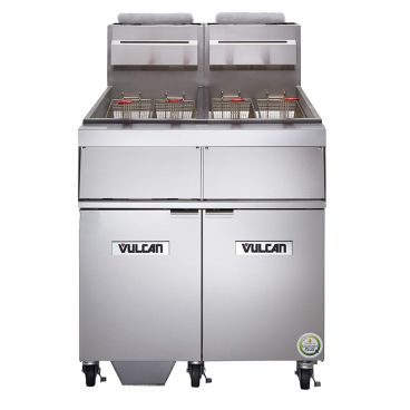 Vulcan 3VK45AF PowerFry5 Liquid Propane 135-150 lb. 3 Unit Floor Fryer System with Solid State Analog Controls and KleenScreen Filtration - 210,000 BTU