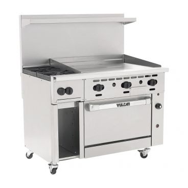 Vulcan 48C-2B36GTP Endurance 2-Burner 48" Liquid Propane Range with 36" Thermostatic Griddle, Convection Oven, and 12" Storage Base - 155,000 BTU