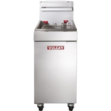 Vulcan LG500 LG Series Liquid Propane 21" Wide Freestanding Single-Tank 65 lb Oil Capacity Stainless Steel Commercial Gas Fryer On Nickel-Plated Legs With Millivolt Thermostat Controls, 150,000 BTU