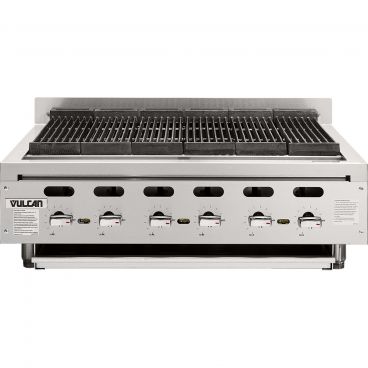 Vulcan VACB36 Achiever Series Natural Gas 36" Wide Countertop 6 Cast Iron 17,000 BTU Burner Heavy-Duty Stainless Steel Charbroiler On 4" Legs With Individual Infinite Heat Controls, 102,000 BTU