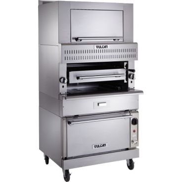 Vulcan VBB1BF Liquid Propane V Series Double-Deck Ceramic Burner Cabinet Base Heavy-Duty Stainless Steel Upright Broiler With Finishing Oven On Casters, 100,000 BTU