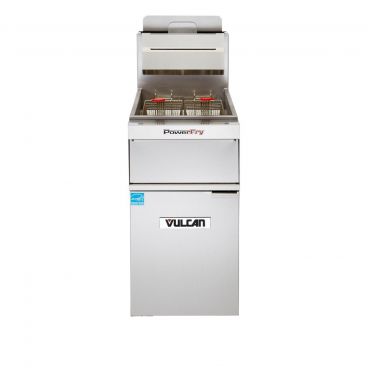 Vulcan VFRY18 Natural Gas 45-50 lb. Floor Fryer with Solid State Analog Controls - 70,000 BTU
