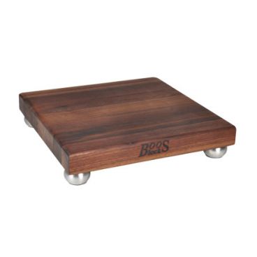 John Boos WAL-12SS Maple 12" x 12" x 1.5" Square Cutting Board with Stainless Steel Bun Feet