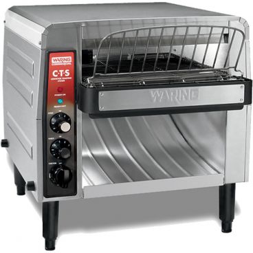 Waring CTS1000B Heavy-Duty 2" Opening 1,000 Slices Per Hour Stainless Steel Horizontal Conveyor Toaster, 208V 2700 Watts
