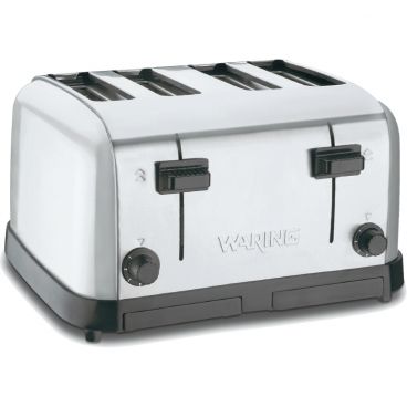 Waring WCT708 Medium-Duty 12 1/2" Wide 225-Slices Per Hour 4-Slice Brushed Chrome Pop-Up Toaster With 1 3/8" Wide Slots, 120V 1800 Watts