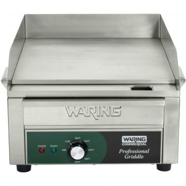Waring WGR140X Stainless Steel 14" Wide x 16" Deep Grill Surface Countertop Griddle With Extra-Tall Steel Splash Guards, 120V 1800 Watts