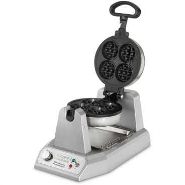 Waring WMB400X Mini Belgian-Style 1" Thick 2 3/8" Diameter 100-Per Hour Heavy-Duty Waffle Maker With Rotation Feature And Whitford QuanTanium Nonstick Plates, 120V 1200 Watts