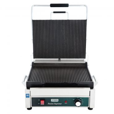 Waring WPG250 Supremo Large 14 1/2" x 11" Cooking Surface Cast Iron Ribbed Plate Italian-Style Panini Grill, 120V 1800 Watts