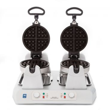 Waring WW250BX Belgian-Style 1" Thick 7" Diameter 60-Per Hour Heavy-Duty Single Side-By-Side Waffle Maker With Rotation Feature And Triple-Coated Nonstick Plates, 208V 2700 Watts