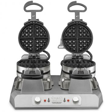 Waring WW300BX Belgian-Style 1" Thick 7" Diameter 120-Per Hour Heavy-Duty Double Side-By-Side Waffle Maker With Rotation Feature And Triple-Coated Nonstick Plates, 208V 2700 Watts