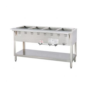 Duke WB304 Aerohot 58-3/8" Gas Stationary Hot Food Steamtable Wet Bath Unit With 4 Food Wells And Carving Board, 27,500 BTU
