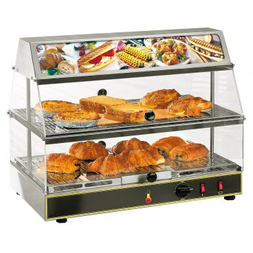 Equipex WDL-200 Tudor 24” Wide Electric Countertop Warming Display With Dual Service Plexiglass, 2 Shelves, And Lighted Graphics Panel - 120V, 750W