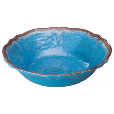 Winco WDM001-407 Luzia 13 3/4" Blue Round Melamine Hammered Soup/Cereal Bowl