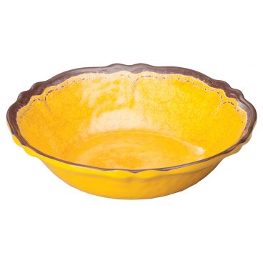 Winco WDM001-606 Luzia 7 1/2" Yellow Round Melamine Hammered Soup/Cereal Bowl