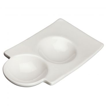 Winco WDP017-106 Bright White 6" x 2 3/4" 2-Compartment Porcelain Duo Dish