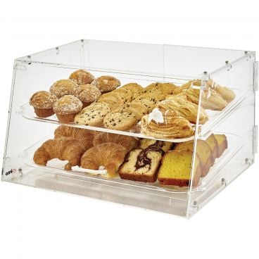 Winco ADC-2 Countertop 2-Tray 21" Wide Clear Acrylic Bakery Display Case With Front Self-Service And Rear Door