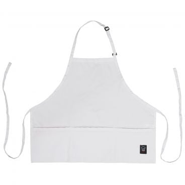 Winco BA-2724W White 24" L x 27 1/2" W Signature Chef Poly-Cotton Mid-Length Bib Apron With 3 Vertical Waist Pockets