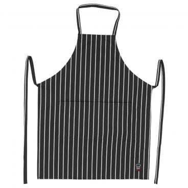 Winco BA-3427CS Chalk Stripe / Black 33 1/2" L x 27" W Signature Chef Poly-Cotton Full-Length Bib Apron With 2 Waist Pockets
