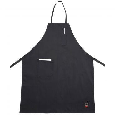 Winco BA-PBK Black 33" L x 26" W Signature Chef Poly-Cotton Full-Length Bib Apron With 2 Pockets