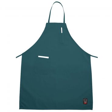 Winco BA-PGN Green 33" L x 26" W Signature Chef Poly-Cotton Full-Length Bib Apron With 2 Pockets