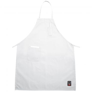 Winco BA-PWH White 33" L x 26" W Signature Chef Poly-Cotton Full-Length Bib Apron With 2 Pockets