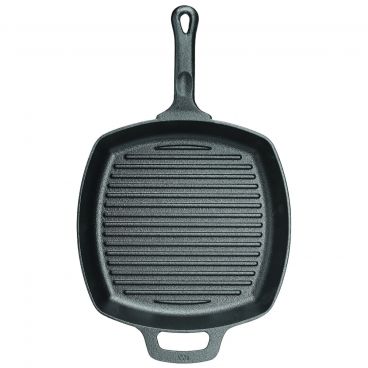 Winco CAGP-10S FireIron 10 1/2" x 10 1/2" Square Cast Iron Pre-Seasoned Induction Grill Pan 