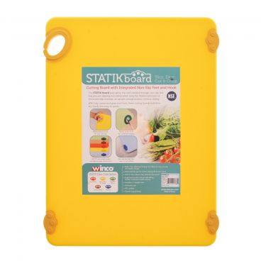 Winco CBK-1520YL 15” x 20” x 1/2" Yellow StatikBoard Co-Polymer Plastic Cutting Board with Hook