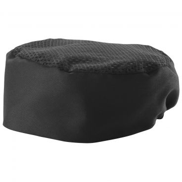 Winco CHPB-3BX Black Extra-Large Size 3 1/2 Inch High Signature Chef Poly/Cotton Ventilated Pillbox Hat With Cool Mesh Top Panel