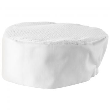 Winco CHPB-3WX White Extra-Large Size 3 1/2 Inch High Signature Chef Poly/Cotton Ventilated Pillbox Hat With Cool Mesh Top Panel