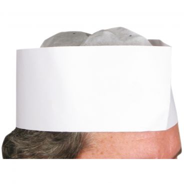 Winco DCH-3 White 3 Inch High Signature Chef Paper Disposable Chef Hat With Wide Head Band