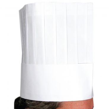 Winco DCH-9 White 9 Inch High Signature Chef Paper Pleated Disposable Chef Hat With Wide Head Band