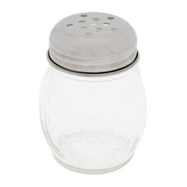 Winco G-107 6 oz. Glass Cheese Shaker with Perforated Chrome Top