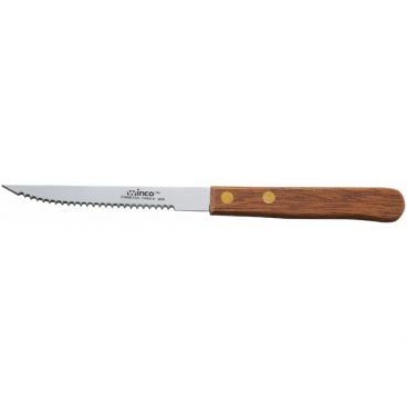 Winco K-35W Economy 4" Stainless Steel Steak Knife with Wood Handle - 12/Pack