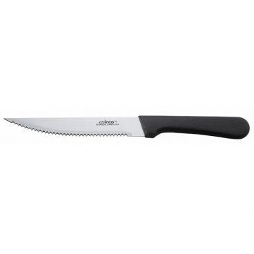 Winco K-60P 5" Stainless Steel Steak Knife with Curved Poly Handle and Pointed Tip - 12/Pack
