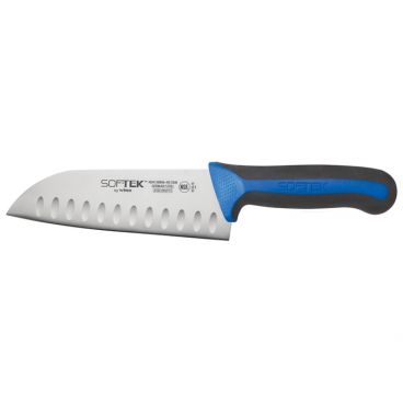 Winco KSTK-70 Sof-Tek 7" German Steel Santoku Knife with Blue / Black Handle